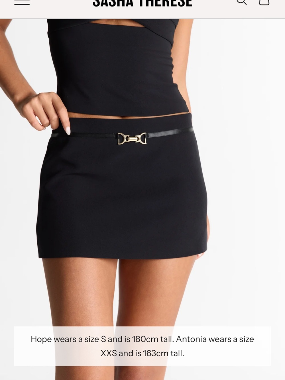 Sasha Therese Black Mini Skirt with Gold Buckle Belt